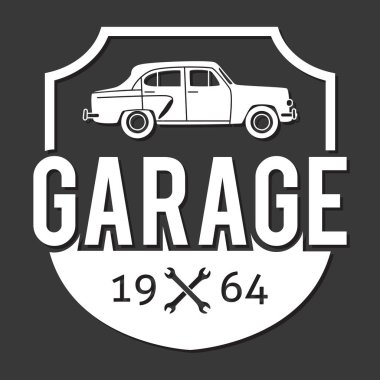 Garaj rozet/etiket. Araba tamir logosunu görmeniz gerekir. Vektör vintage hipster garaj logosunu görmeniz gerekir. Eski model araba logo. Otomatik hizmet işareti.