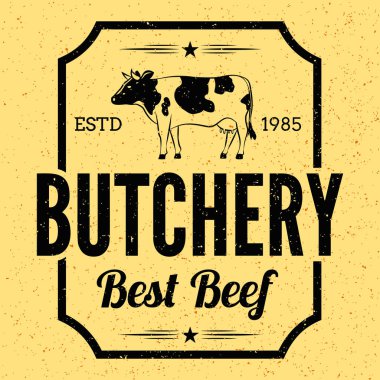 sığır eti ve bıçaklı vintage kasap dükkanı etiket rozeti. Kasaplık etafişi