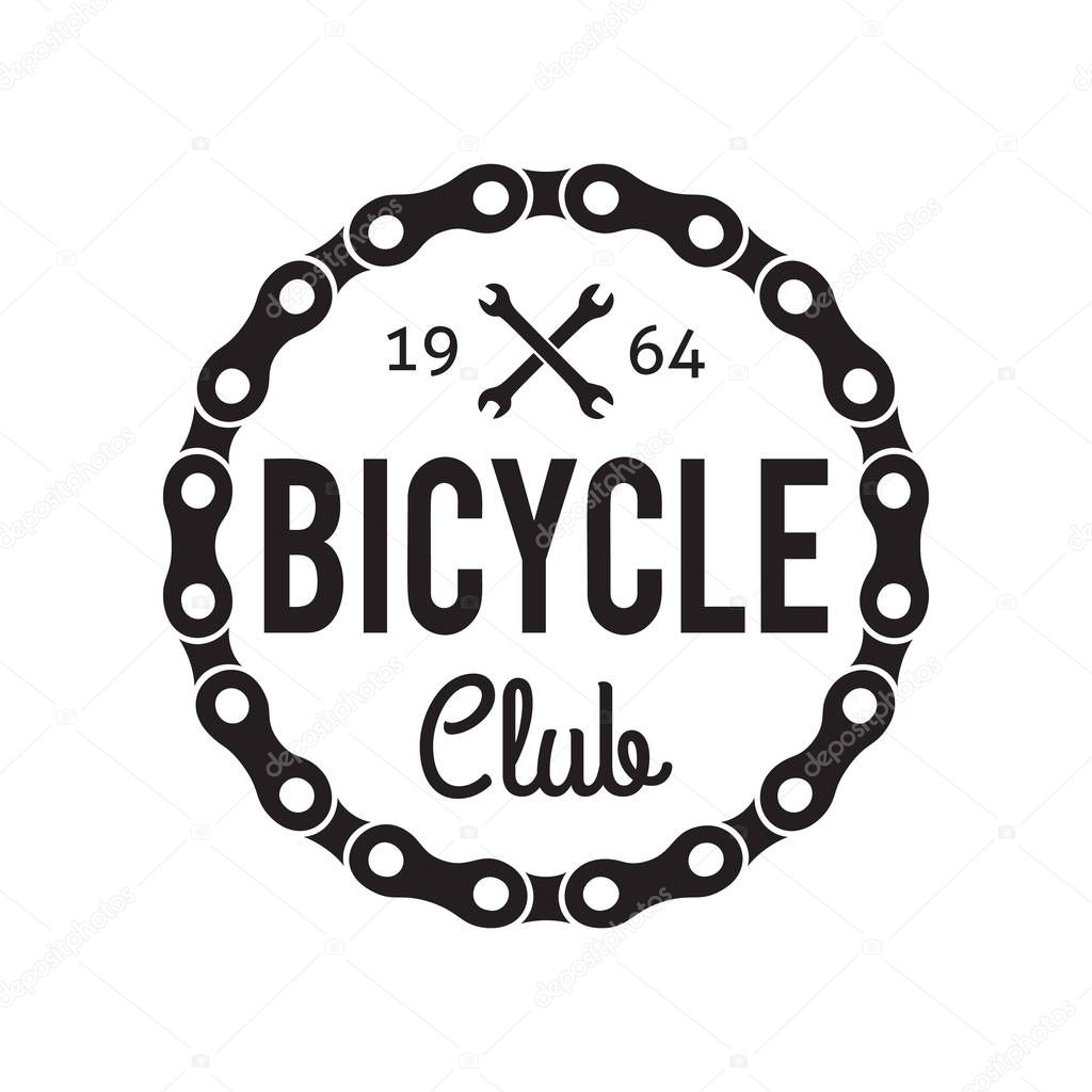 Bicycle Badge Label. Bike Club. With wrenches and chain