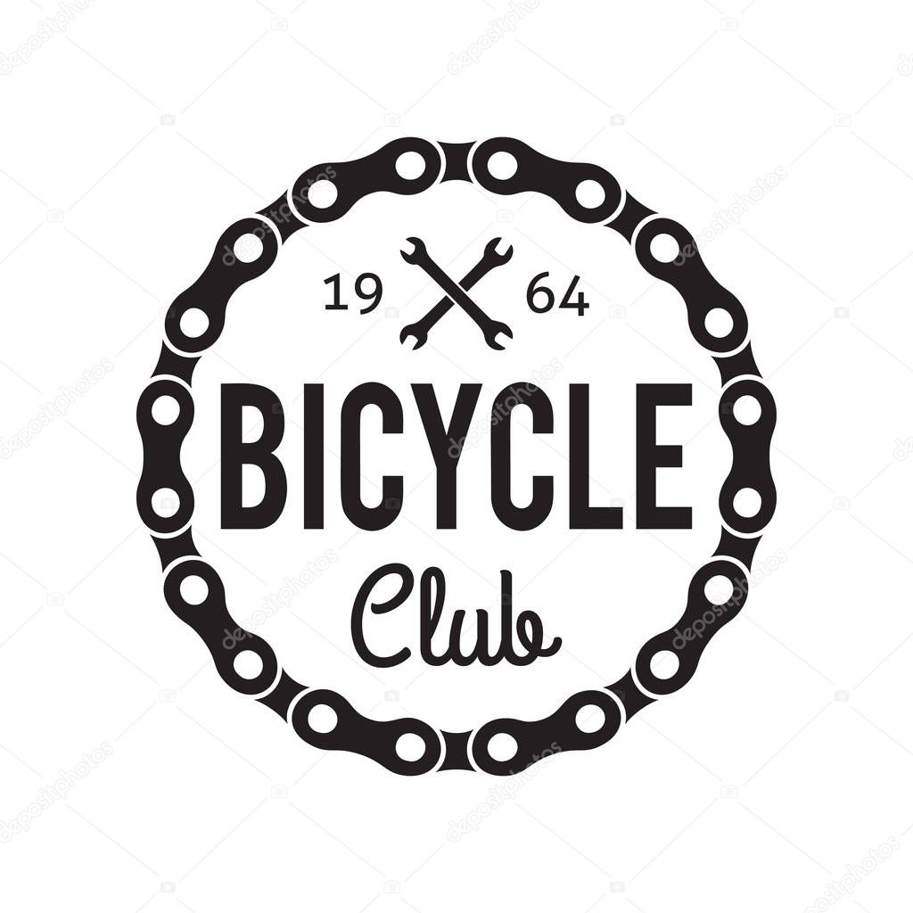 Bicycle Badge Label. Bike Club. For shop signage, rent prints and custom stamps. With wrenches and chain