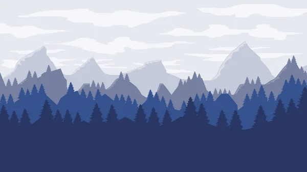 Vinterlandskap med berg, himmel och skog — Stock vektor