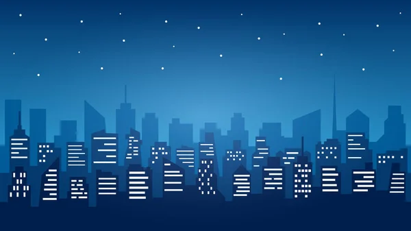 Modern City Night Skyline. Paysage urbain. Bâtiments de paysage urbain plat. Silhouettes de ville — Image vectorielle