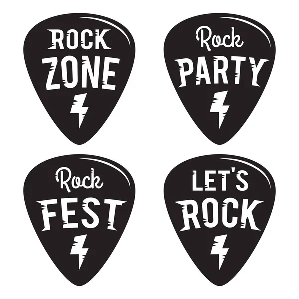 Badge Rock Fest / Ensemble vecteur d'étiquettes. Heavy metal hipster logo guitare choisir médiateurs — Image vectorielle