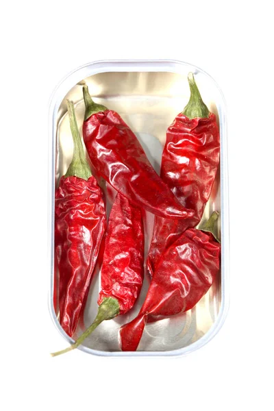 Pięć Red Hot Chili Peppers Żywności Można Białym Tle Białym — Zdjęcie stockowe