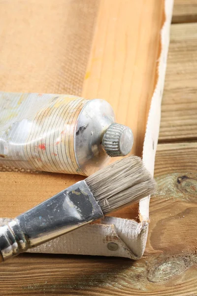 Close Painting Brush Paint Tube — Stock Photo, Image