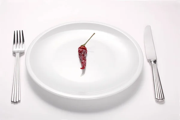 Spicy Cuisine Concept Hot Chili Pepper Empty White Dish Isolated — Stock Photo, Image