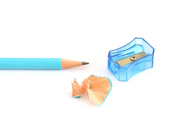 Pencil Sharpener Pencil Shaving Isolated White Background Copy Space — Stock Photo, Image