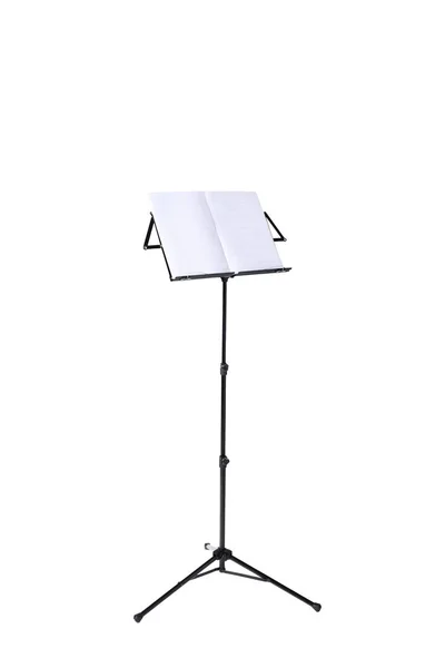 kırpma yolu ve metin için kopya alanı ile beyaz arka plan üzerinde izole müzik puanı ile müzik standı