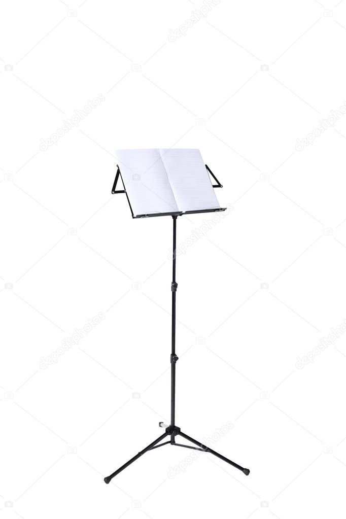 music stand  with music score isolated on white background with clipping path and copy space for your text