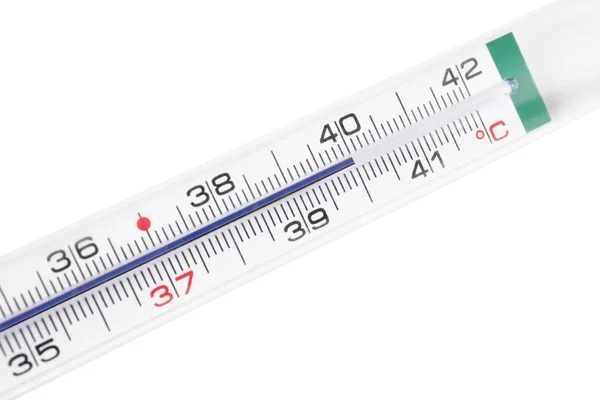 Close Mercury Thermometer Isolaat Witte Achtergrond Met Uitknippad Kopieer Ruimte — Stockfoto