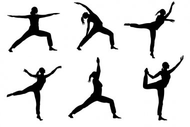 kırpma yolu ile beyaz arka plan üzerinde izole yoga kadın silhlouette koleksiyonu