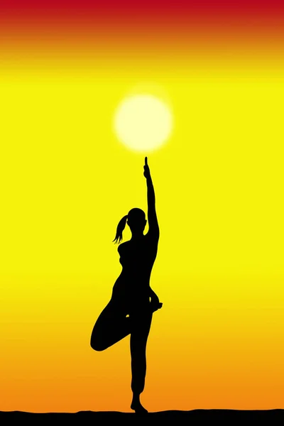 yoga female silhouette with a sunset on the background and copy space for your text