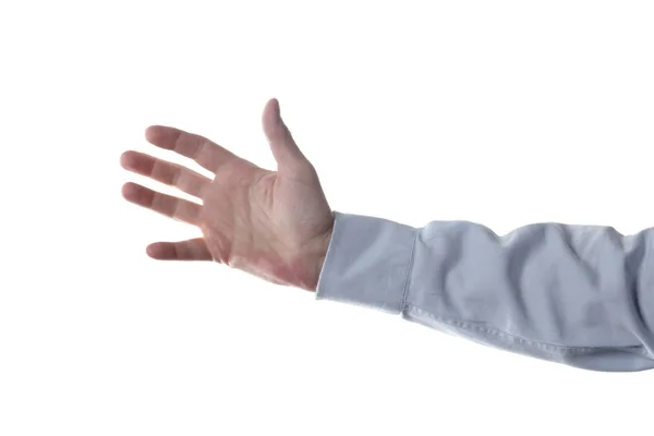 Mężczyzna Ręka Pokazując Otwartą Dłoń Przestrzeń Kopiowania Ścieżki Przycinającej Zawarte — Zdjęcie stockowe