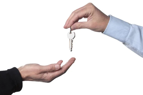 Real Estate Concept Two Men Hand Giving Receiving Keys Isolated Royalty Free Stock Images
