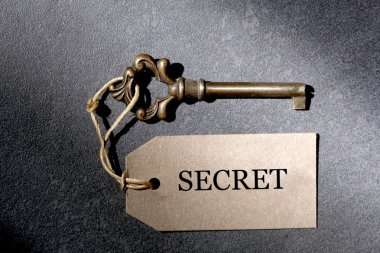 eski antika anahtar ve kelime gizli ve metin için kopyalama alanı ile bir kayrak arka plan üzerinde