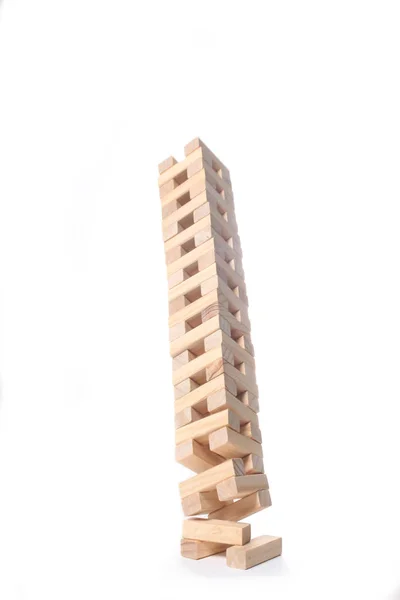 Wooden Blocks Toy Falling Isolated White Background Copy Space — 스톡 사진