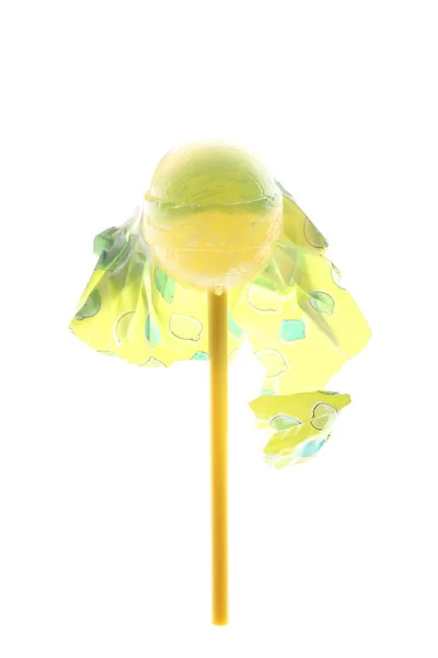 Yellow Lollipop Isolated White Background Copy Space Your Text — Stock Photo, Image
