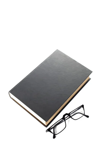 Livro Preto Óculos Olho Isolado Fundo Branco Com Espaço Cópia — Fotografia de Stock