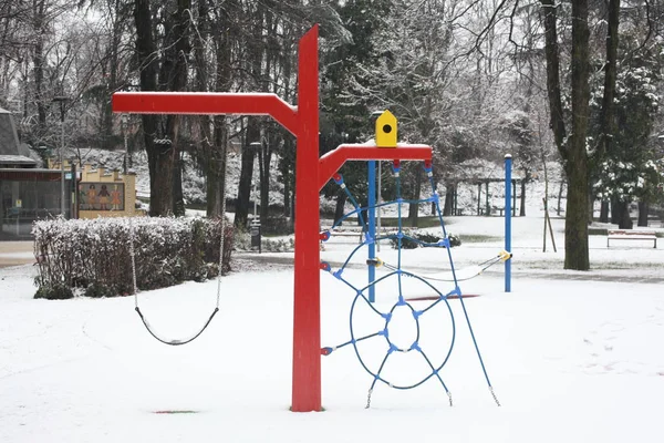 Snow Covered Public Children Playground Winter Time — Stock Photo, Image
