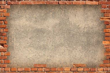 Metnin için kopyalama alanı olan alçı önplanlı tuğla duvar çerçevesi