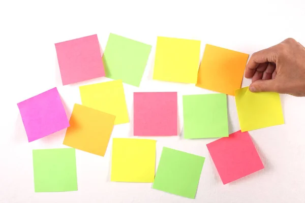 Male Hand Put Blank Paper Sticky Note Wall Copy Space Royalty Free Stock Images