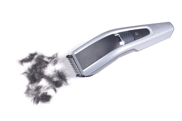 Electric Hair Clipper Some Cut Hair Isolated White Background — Stock Photo, Image