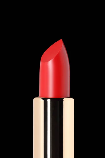 Roter Lippenstift Isoliert Auf Schwarzem Hintergrund Mit Kopierraum Für Ihren — Stockfoto