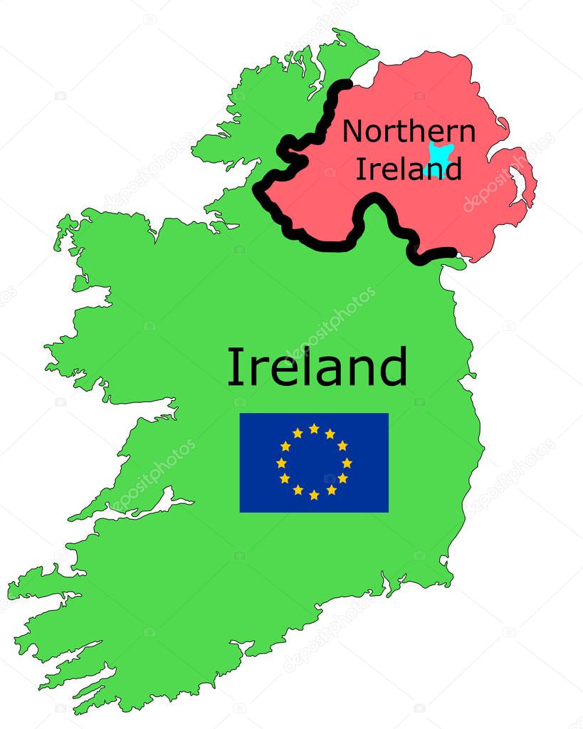 Vector graphic illustrating border in Ireland with EU