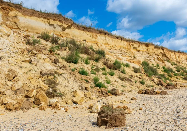 Rockfall from cliffs at Covehithe beach in Suffolk, UK