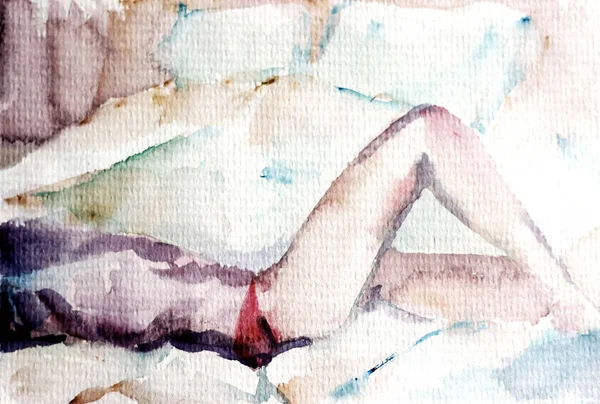 watercolor painting of woman body