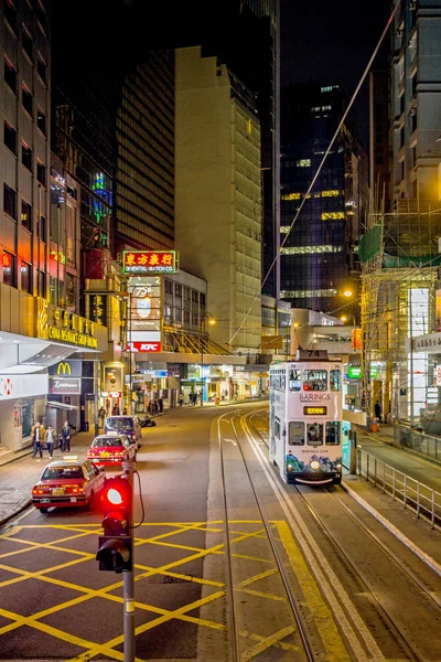Hong Kong Januari 2019 Nachtzicht Van Drukke Straat Hong Kong — Stockfoto