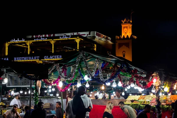 Marrakech Marocco Ottobre 2017 Vista Notturna Jemaa Fna Marrakech — Foto Stock