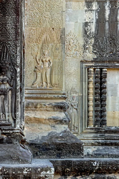 Sculpture Sur Mur Dans Temple Angkor Wat — Photo