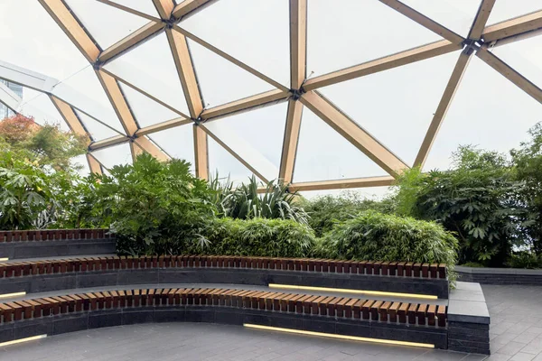 Gröna Växter Vid Moderna Spårkorsning Plats Takträdgård Canary Wharf — Stockfoto