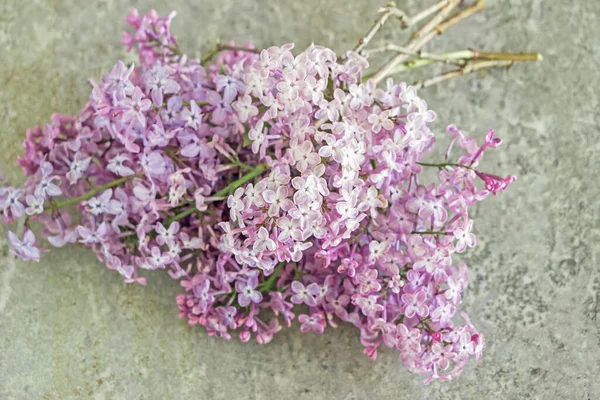 Purple Lilac Flower Bouquet Marble Table — Stock Photo, Image