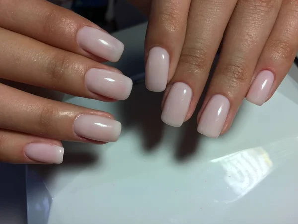 Gentle Milk Manicure Ivory Long Nails — Stock Photo, Image