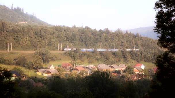 Electric Locomotive Passenger Train Morning Carpathian Mountains — Stock Video