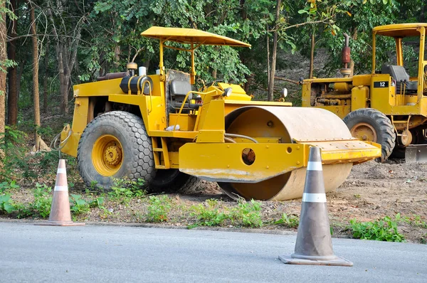 Road Rollers Use Weight Vehicle Compress Surface Being Rolled — Stock Photo, Image