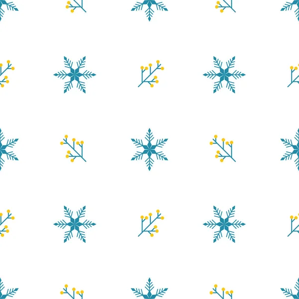 Geometriai hópelyhek és ágak a bogyók fehér háttérb — Stock Vector