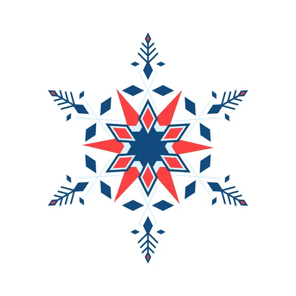 Egy pirospozsgás hópehely geometriai stílusban kék és piros szín is — Stock Vector