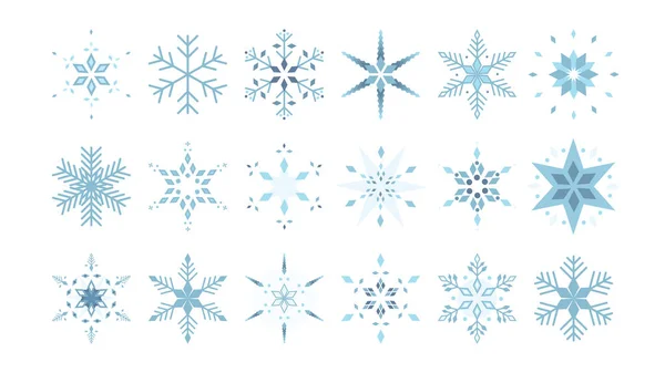 Különböző absztrakt hópelyhek készlet gyémántokkal, vonalakkal, CI — Stock Vector