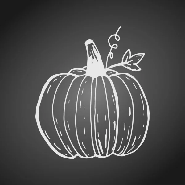 White chalk outline of pumpkin on dark blackboard.