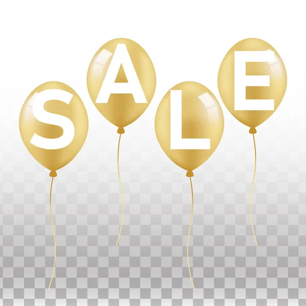 Πώληση λέξεων γραμμένο σε μπαλόνια χρυσό χρώμα, απομονωμένο φορέα διάχυσης — Διανυσματικό Αρχείο