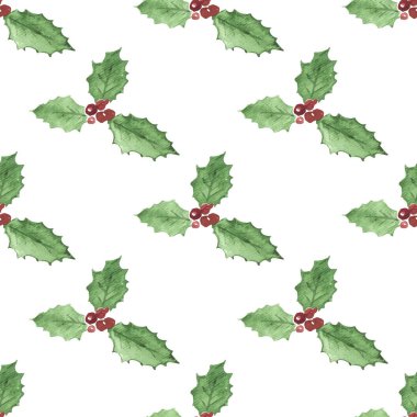 Gr ile kırmızı holly çilek Noel vektör suluboya deseni