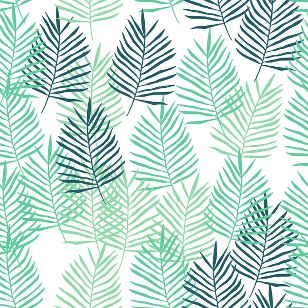 Patrón simple sin costura de hojas de palma tropical verde, dibujo a mano — Vector de stock