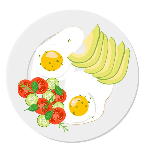 Placa Vista Superior Con Delicioso Desayuno Saludable Huevos Fritos Rodajas — Archivo Imágenes Vectoriales
