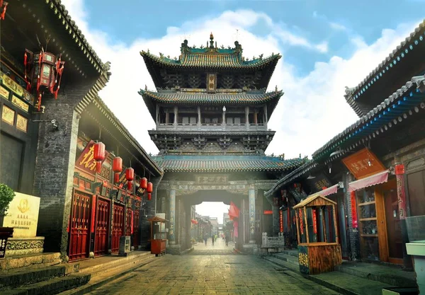 Pingyao China Mei 2017 Decoratie Van Rode Lampionnen Straten Van — Stockfoto