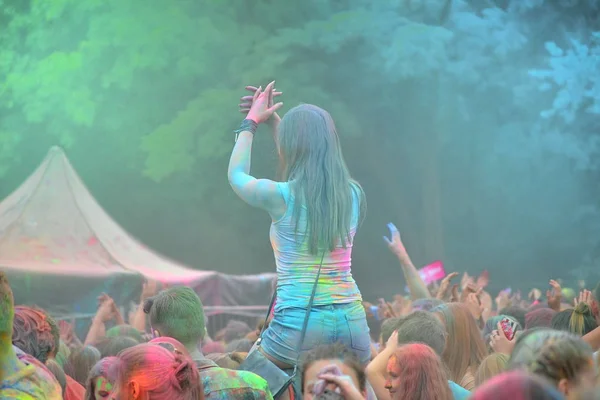 Cracow Poland June 2018 People Dancing Celebrating Music Colors Festival — Stock Photo, Image