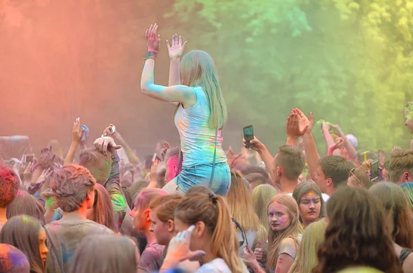 Cracow Poland June 2018 People Dancing Celebrating Music Colors Festival — Stock Photo, Image