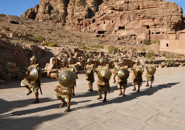 Petra Jordanie Octobre Groupe Militaire Reconstruction Petra Wadi Musa 2017 — Photo